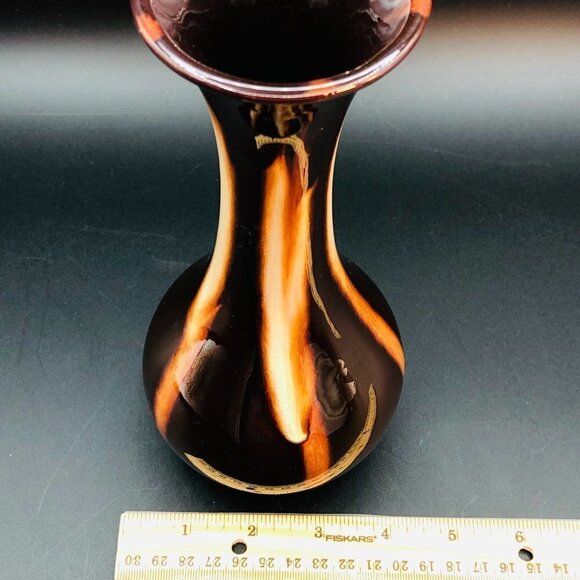 Huronia Pottery Vase Handmade Red Clay Artistic Vessel Brown Cream Glossy Glaze - Picture 9 of 10